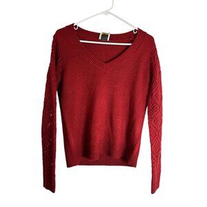 NWT Industry Republic Clothing Women's Knit Sweater Bourbon Red V-Neckline sz XS
